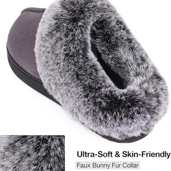 Women's Moccasins Faux Fur Trim Memory Foam Slippers(Dark Gray) - Picture 3 of 7
